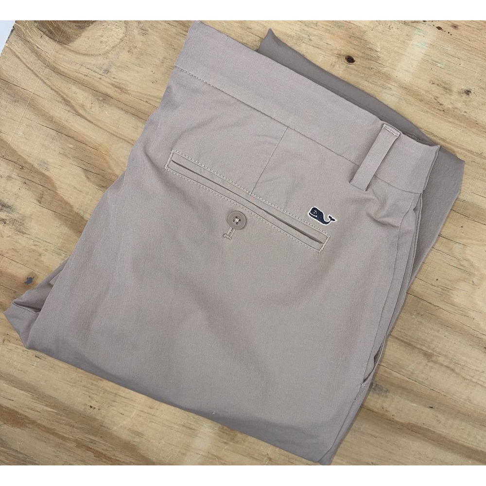 Vineyard Vines Men's 33x32 Performance Stretch Golf Pants Tan Cotton Nylon Whale